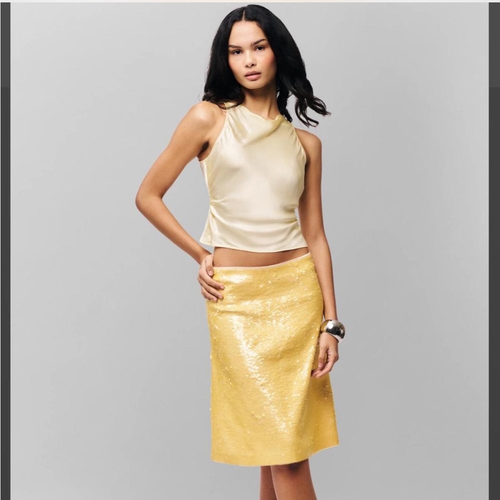 Danielle Guizio Yellow Sequin Midi Skirt NWT